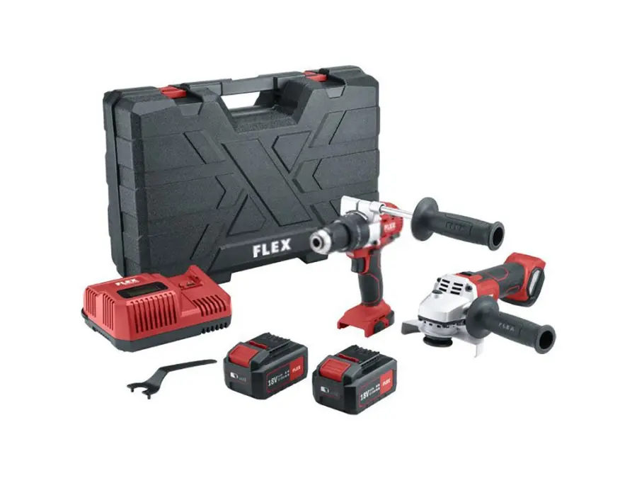 PD 2G 18.0-EC FS55 2-rychlostní aku-vrtačka s příklepem + L 125 18.0-EC aku-úhlová bruska FLEX